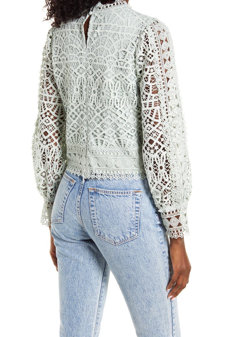 Crochet Lace Balloon Sleeve Blouse, Alternate, color, BLUE