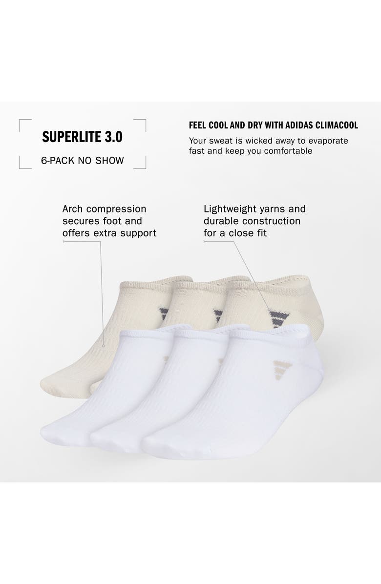 adidas Assorted 6-Pack AEROREADY Superlite No-Show Socks, Alternate, color, Wonder Grey/ White