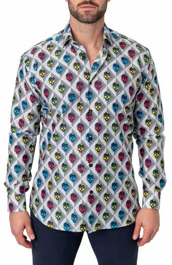 Maceoo Fibonacci Regular Fit Alienskull White Button-Up Shirt