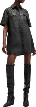 AllSaints Rock Western Leather Mini Shirtdress