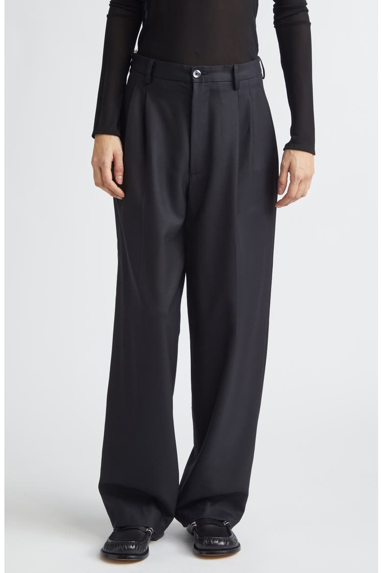 Double Pleat Wool Pants, Main, color, BLACK