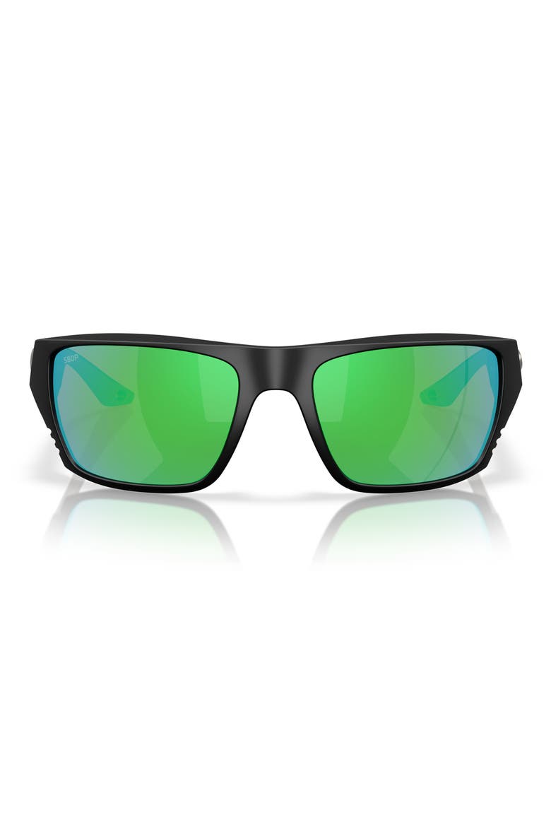 59mm Polarized Square Sunglasses, Main, color, MATTE BLACK/ GREEN MIRROR