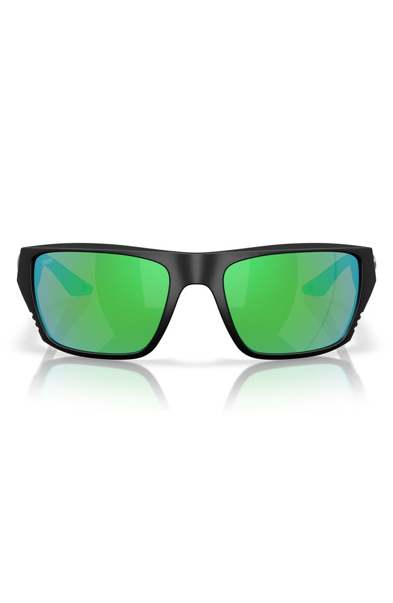 Costa Del Mar 59mm Polarized Square Sunglasses, Main, color, Matte Black/ Green Mirror