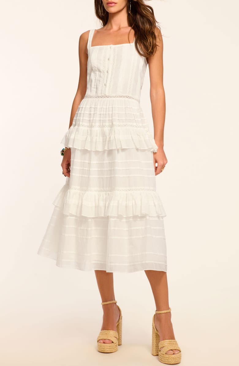 Ramy Brook Daria Lace & Ruffle Sleeveless Midi Dress, Main, color, White