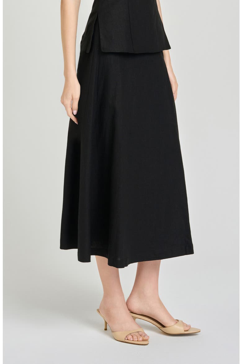 x Hannah Lovey Porter Capri Linen Blend Midi Skirt (Nordstrom Exclusive), Alternate, color, BLACK