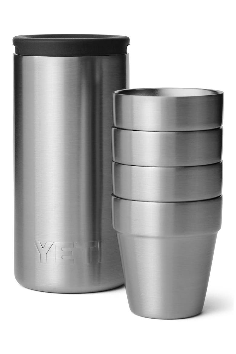 Rambler Set of 4 Shot Glasses & Case, Main, color, STAINLESS STEEL