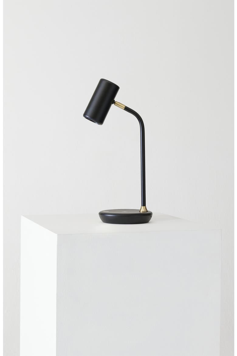 Ezra 16.5" Modern LED Reading Table Lamp with Built-in Wireless Charging Pad, Main, color, Antique Brass