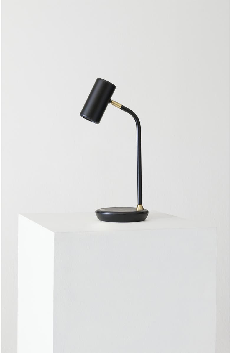 Brightech Ezra 16.5" Modern LED Reading Table Lamp with Built-in Wireless Charging Pad, Main, color, Antique Brass