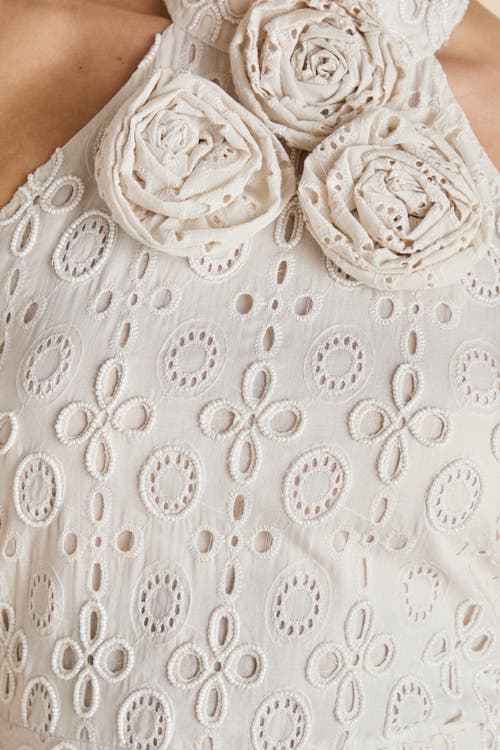 Coast Broderie Embellished Fringe Halter Dress In White