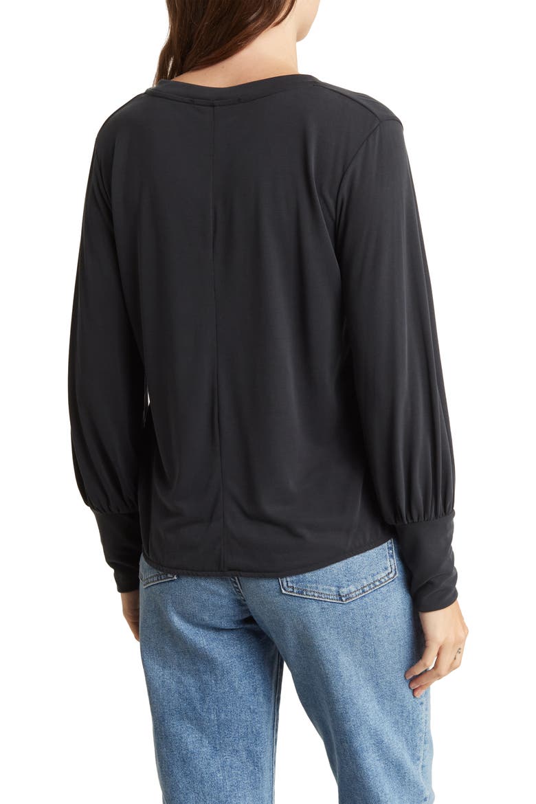 V-Neck Long Sleeve Solid Top, Alternate, color, BLACK