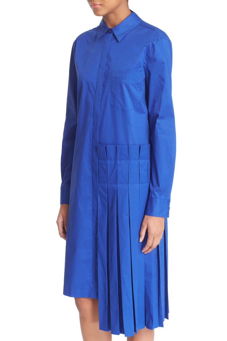 Pleat Detail Cotton Shirtdress, Alternate, color, BLUE