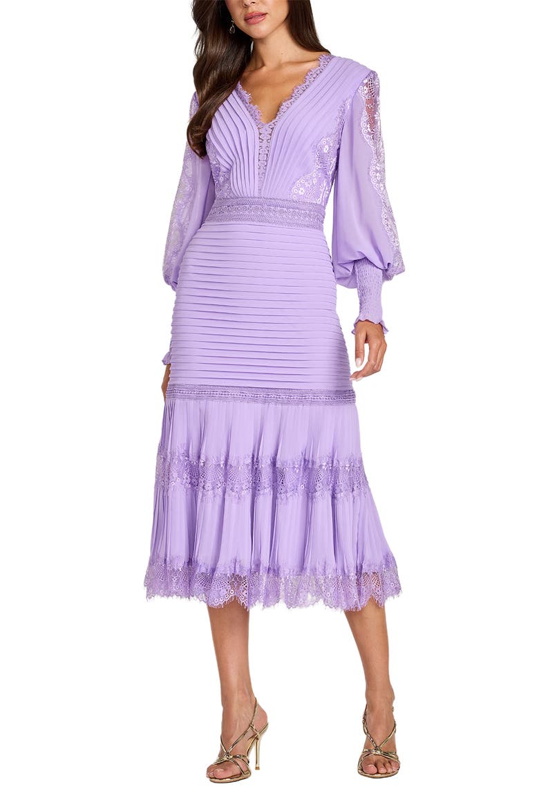 Lace Pintuck Long Sleeve Cocktail Dress, Main, color, PURPLE HAZE
