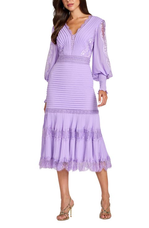 Lace Pintuck Long Sleeve Cocktail Dress
