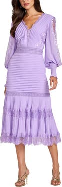 Tadashi Shoji Lace Pintuck Long Sleeve Cocktail Dress