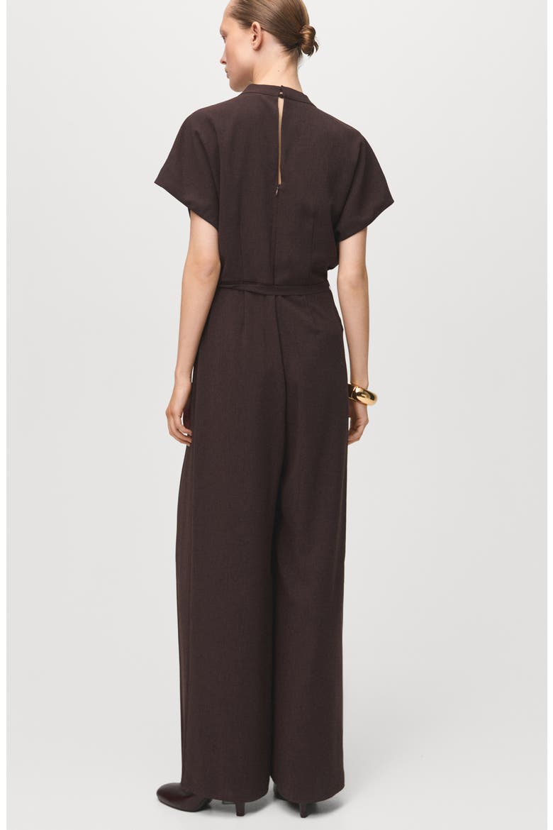 Pleated Tie Belt Jumpsuit, Alternate, color, BROWN