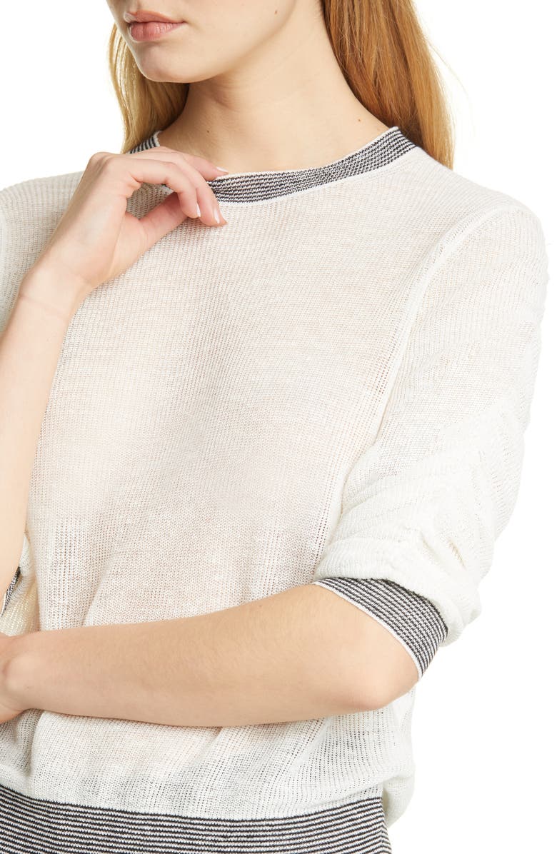 Veronica Beard Celia Ruched Sleeve Linen Blend Sweater, Alternate, color,