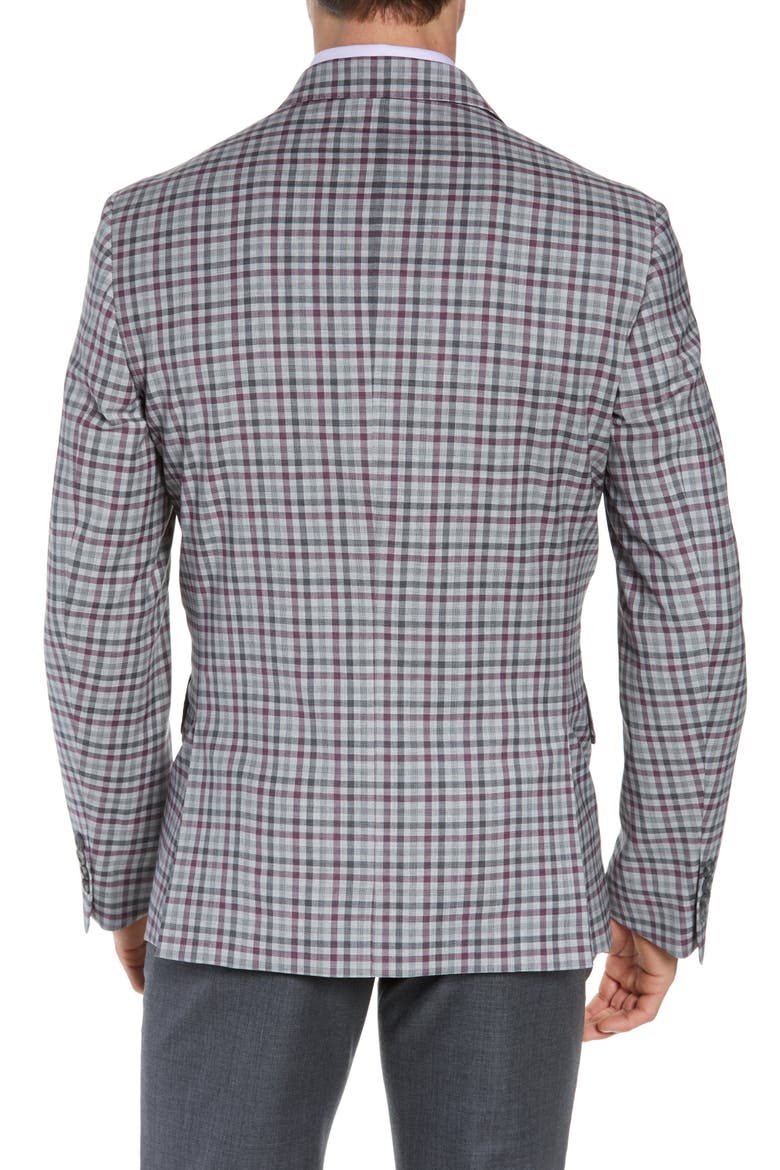 Traditional Fit Check Sport Coat, Alternate, color, GREY ALLOY BURGUNDY PLAID