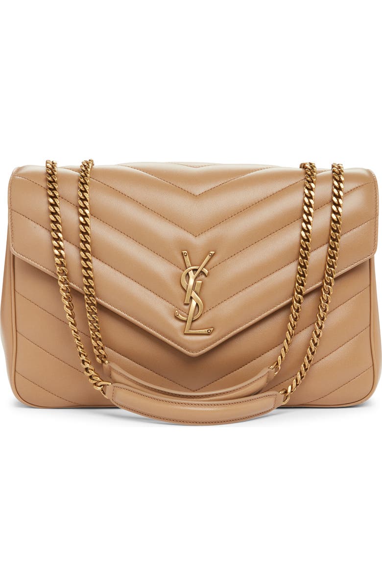 Saint Laurent Large Loulou Quilted Leather Shoulder Bag, Main, color, Natural Tan