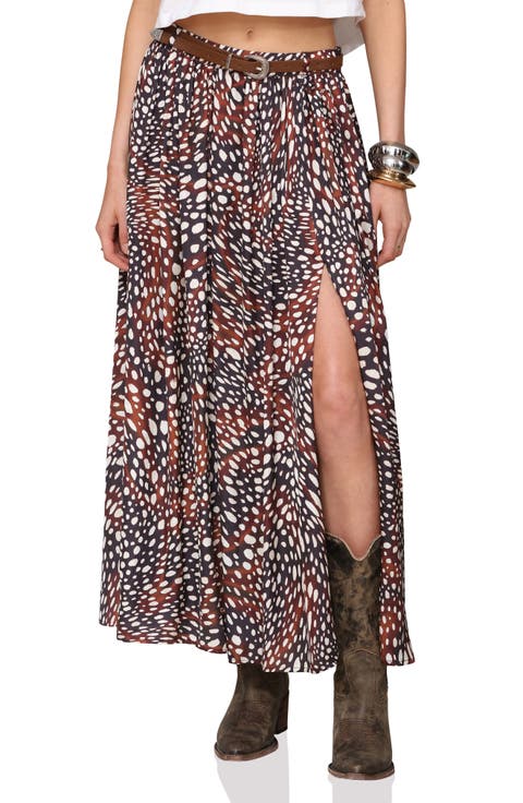 Belted Slit Maxi Skirt