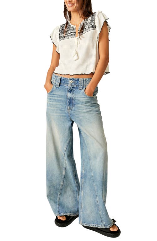 Free People Sarafina Embroidered Yoke Cotton Blend Crop Top In Ivory Combo