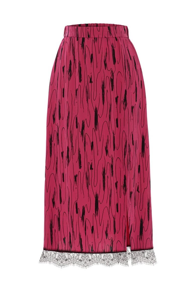Slit Lace Detail Skirt, Alternate, color, FUCHSIA-BLACK