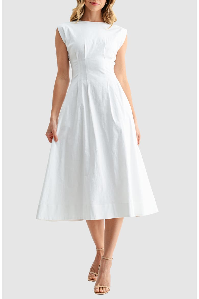 Cinched Midi Dress, Alternate, color, WHITE