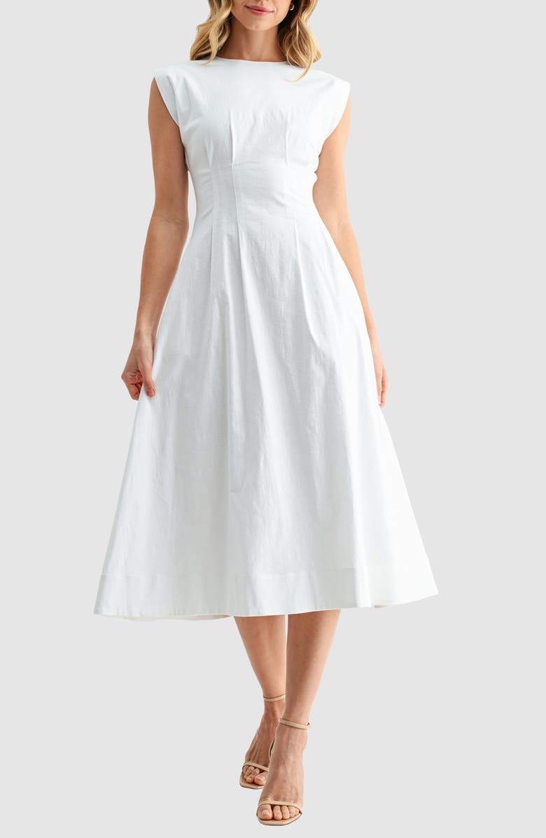 Mila Mae Cinched Midi Dress, Alternate, color, White