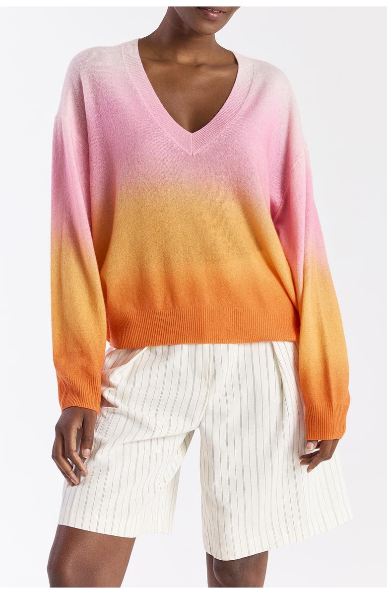 Brodie Pure Cashmere Bali Print 100% Cashmere V Neck Sweater, Alternate, color, Pink Bali Print