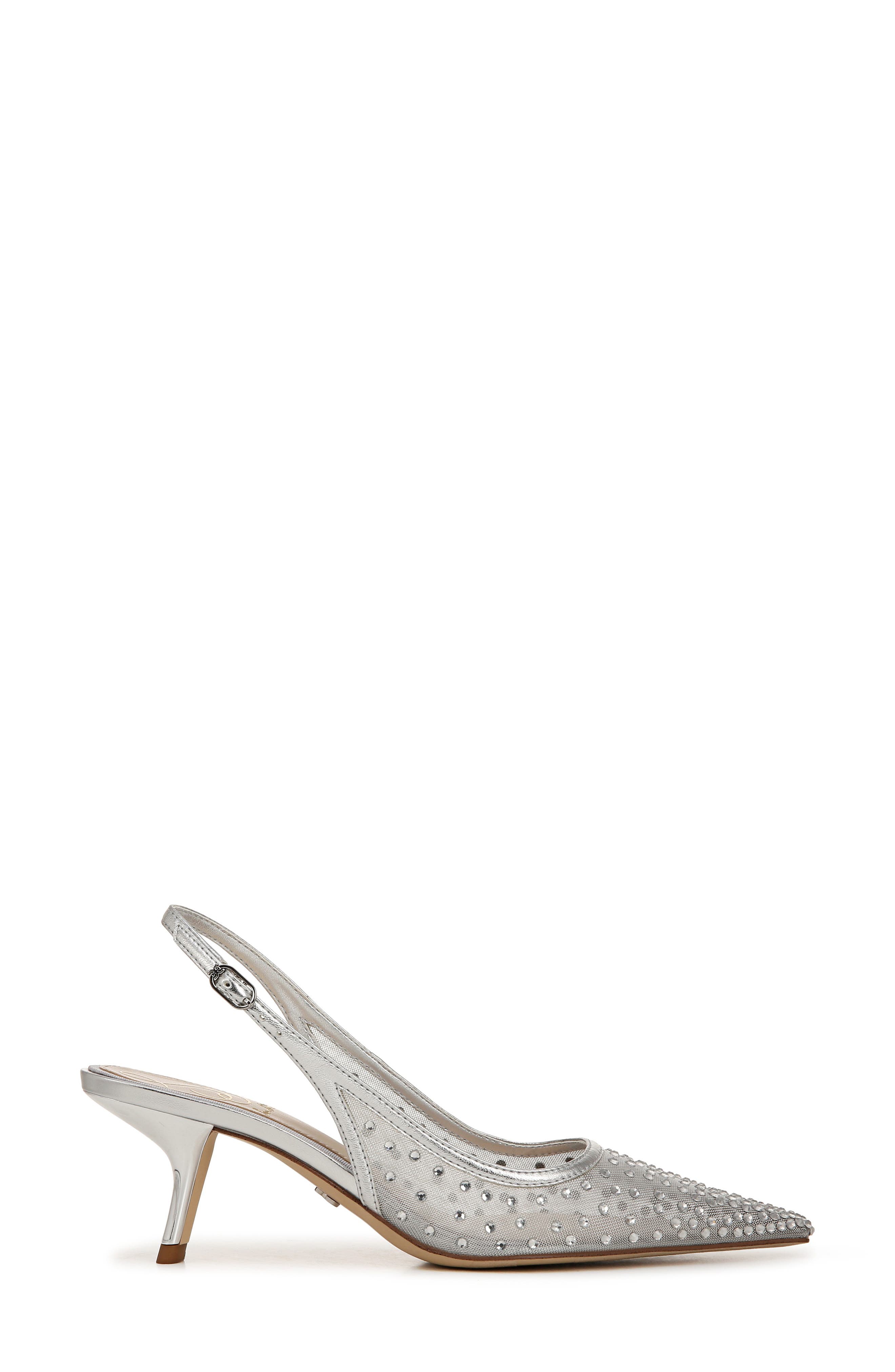 Sam Edelman Bianka Slingback Mesh Pointed Toe Pump, Alternate, color, Soft Silver