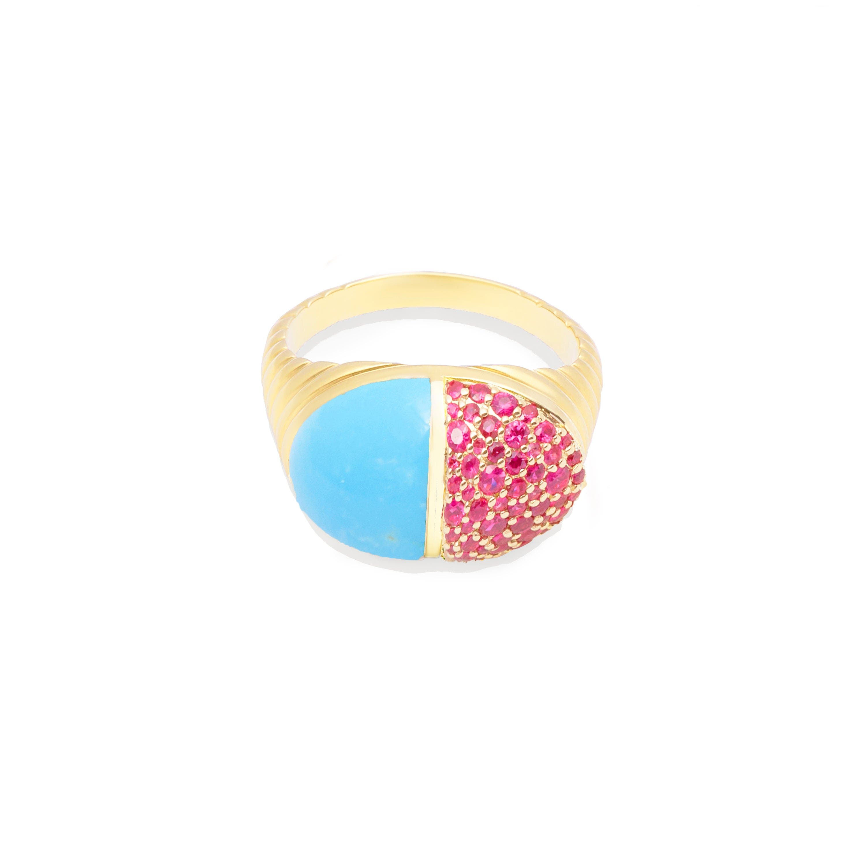Turquoise & Pink Sapphire-Gold