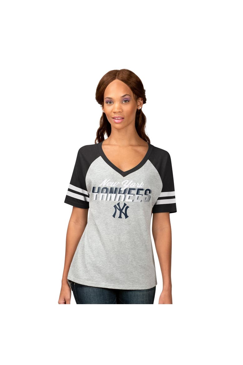 Women's G-III 4Her by Carl Banks Heather Gray New York Yankees Goal Line Raglan V-Neck T-Shirt, Main, color, Heather Gray