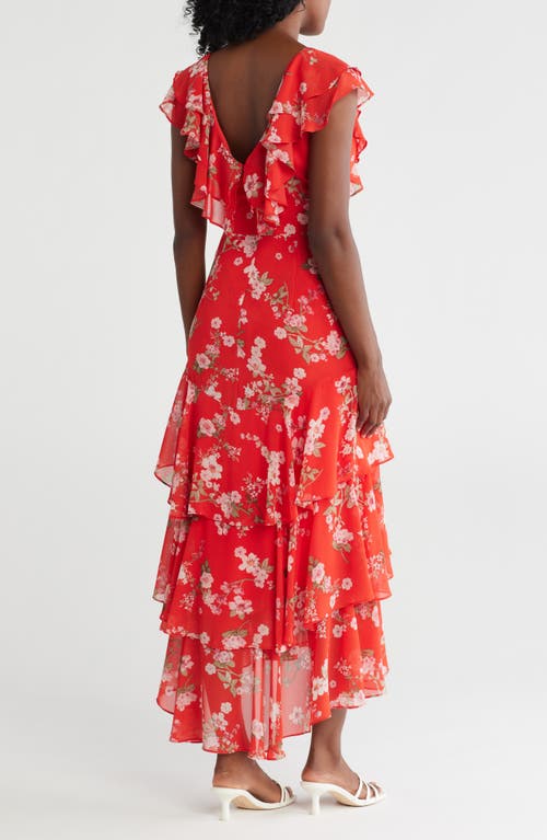 Wayf Floral Ruffle Tiered Dress In Tomato Floral