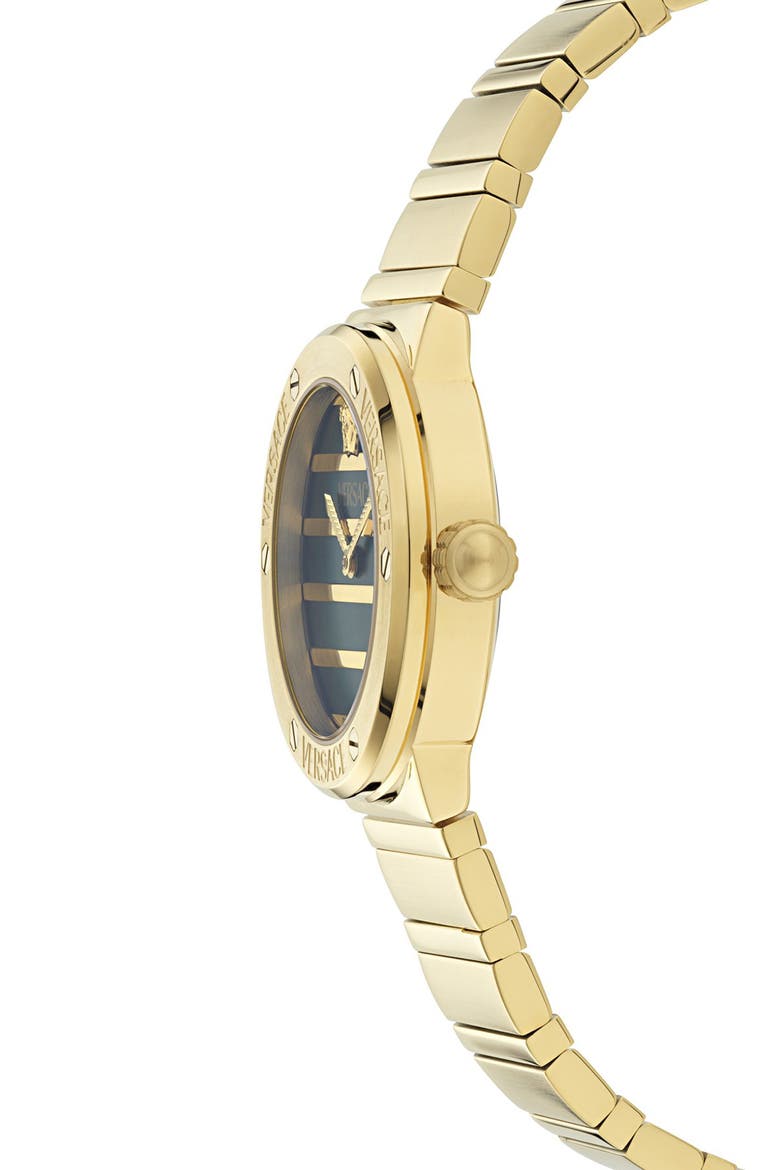 Greca Logo Mother-of-Pearl Bracelet Watch, 33mm, Alternate, color, GREEN/ YELLOW GOLD
