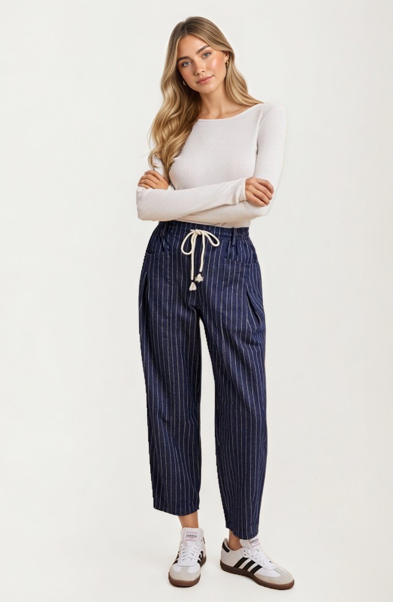 Knit and Lounge Relaxed Pinstripe Drawstring Pants, Alternate, color, 