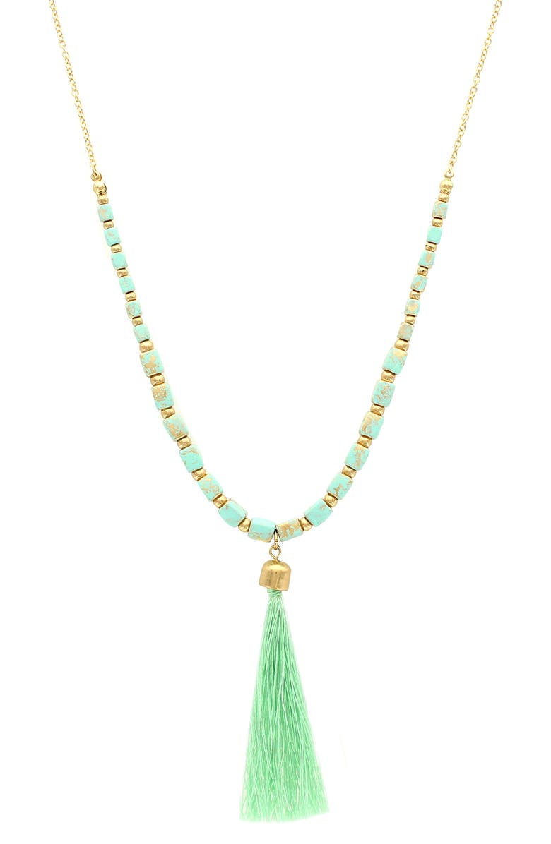OLIVIA WELLES Patina Brick Tassel Necklace, Main, color,