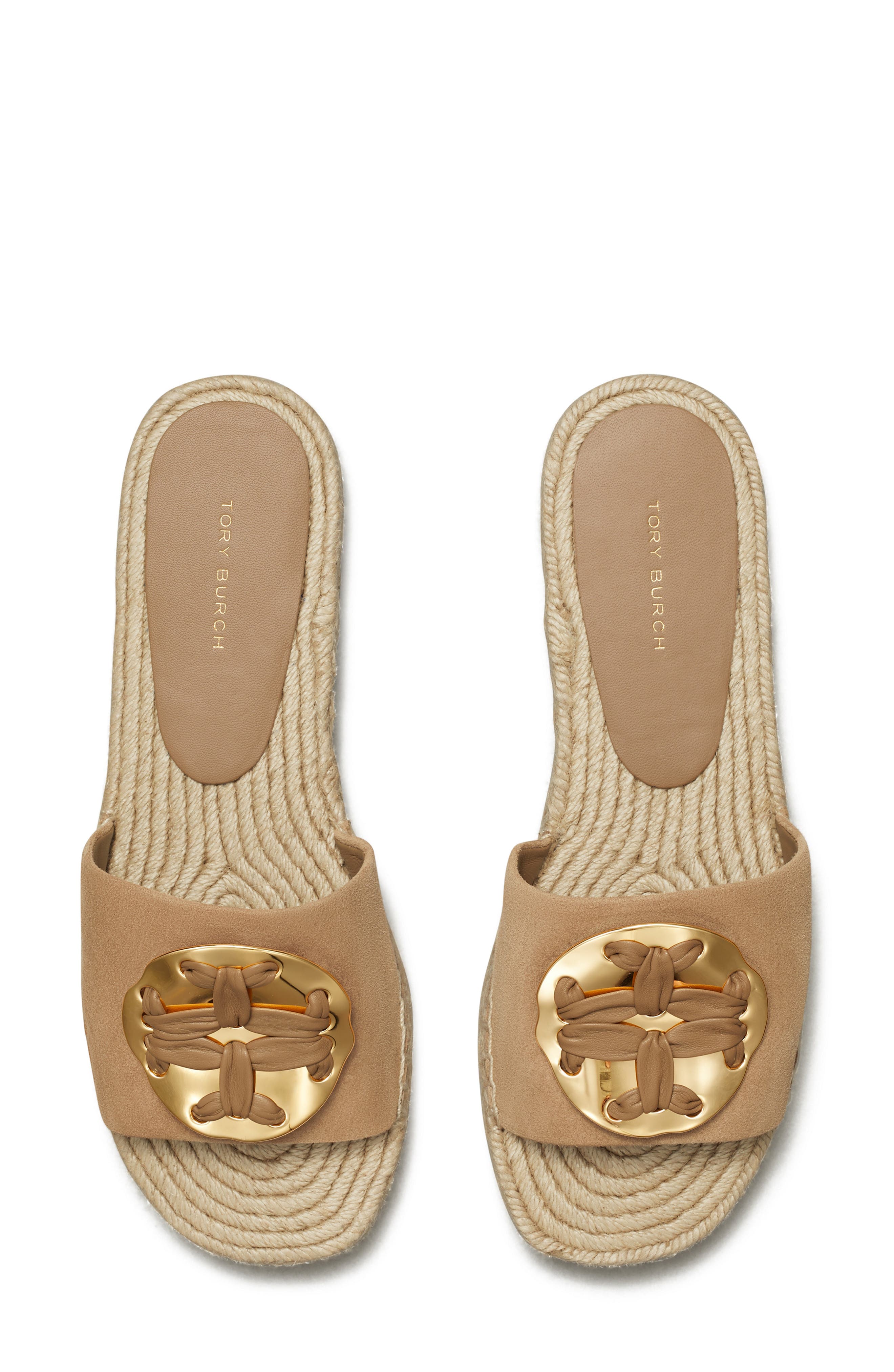 Tory Burch Woven Double T Espadrille Slide Sandal, Alternate, color, 