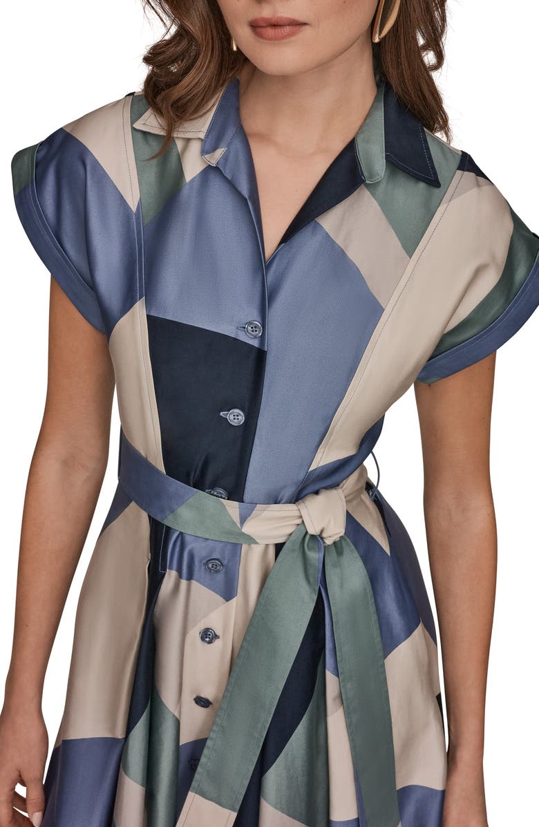 Donna Karan New York Patchwork Belted Midi Shirtdress, Alternate, color, Tempest Multi