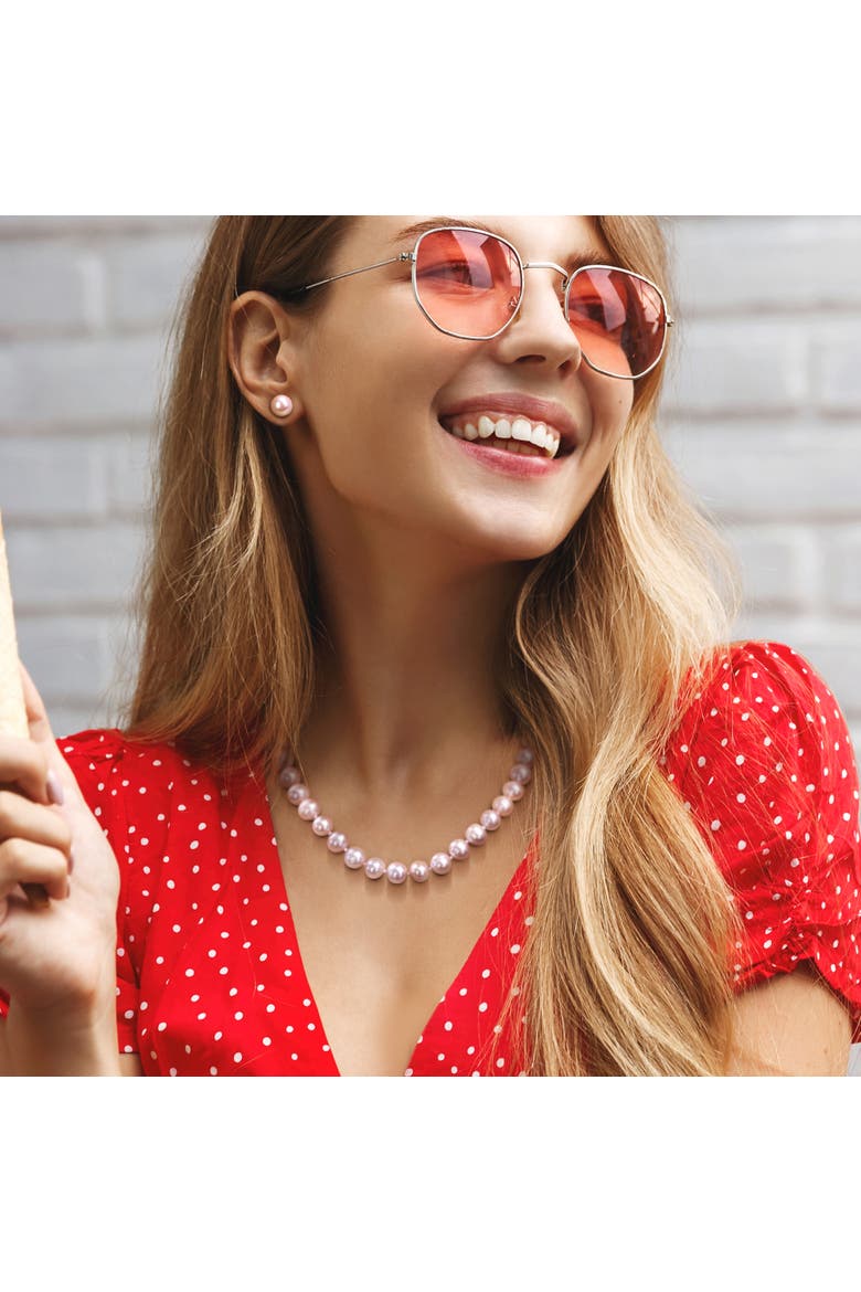2-Piece Set Cultured Pearl Necklace & Earrings 14k, Alternate, color, Pink Pearl