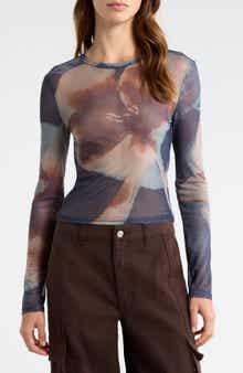 PacSun Orchid Print Long Sleeve Mesh T-Shirt