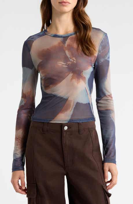 PacSun Orchid Print Long Sleeve Mesh T-Shirt