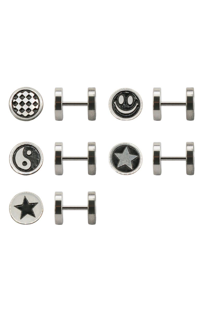 REBL Set of 5 Stud Earrings, Main, color, Silver