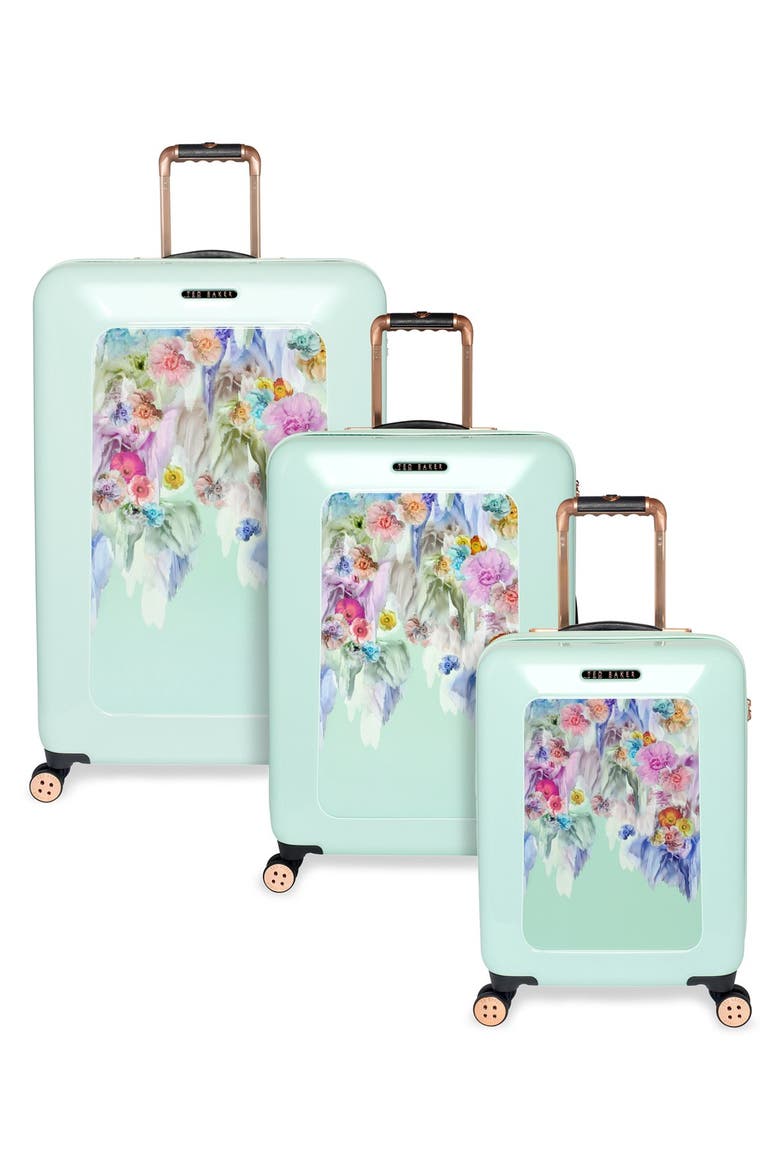 'Medium Sugar Sweet Florals' Hard Shell Suitcase, Alternate, color, MINT WITH FLORAL PRINT