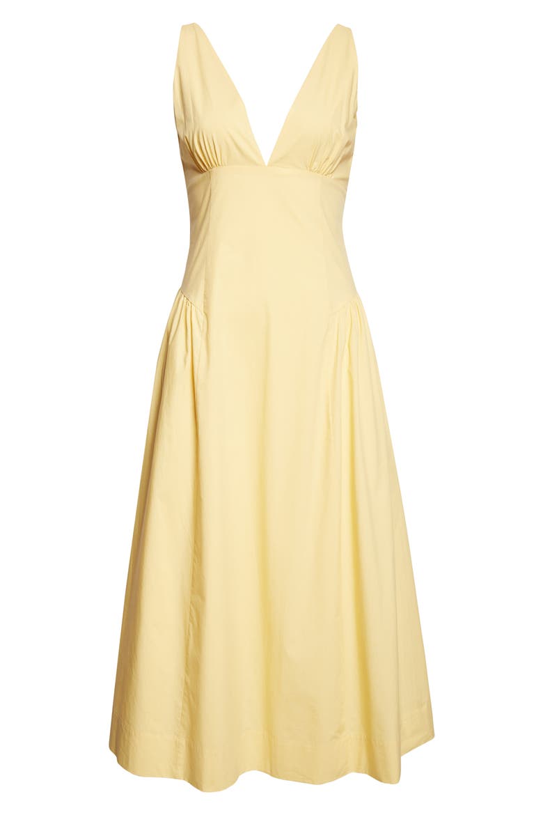 Lindie Plunge Neck Basque Waist Cotton Dress, Alternate, color, YELLOW
