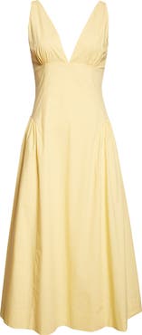POSSE Lindie Plunge Neck Basque Waist Cotton Dress