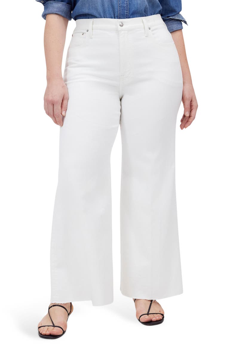Raw Hem High Waist Crop Flare Wide Leg Jeans, Alternate, color, PURE WHITE