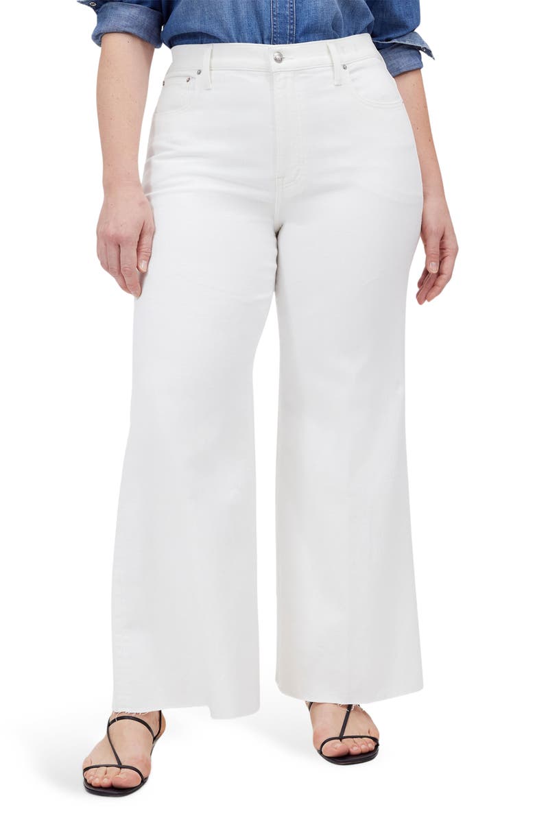 Madewell Raw Hem High Waist Crop Flare Wide Leg Jeans, Alternate, color, Pure White