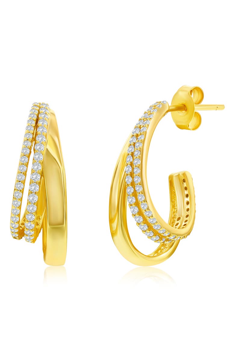 SIMONA Cubic Zirconia Triple Row Hoop Earrings, Main, color, Gold