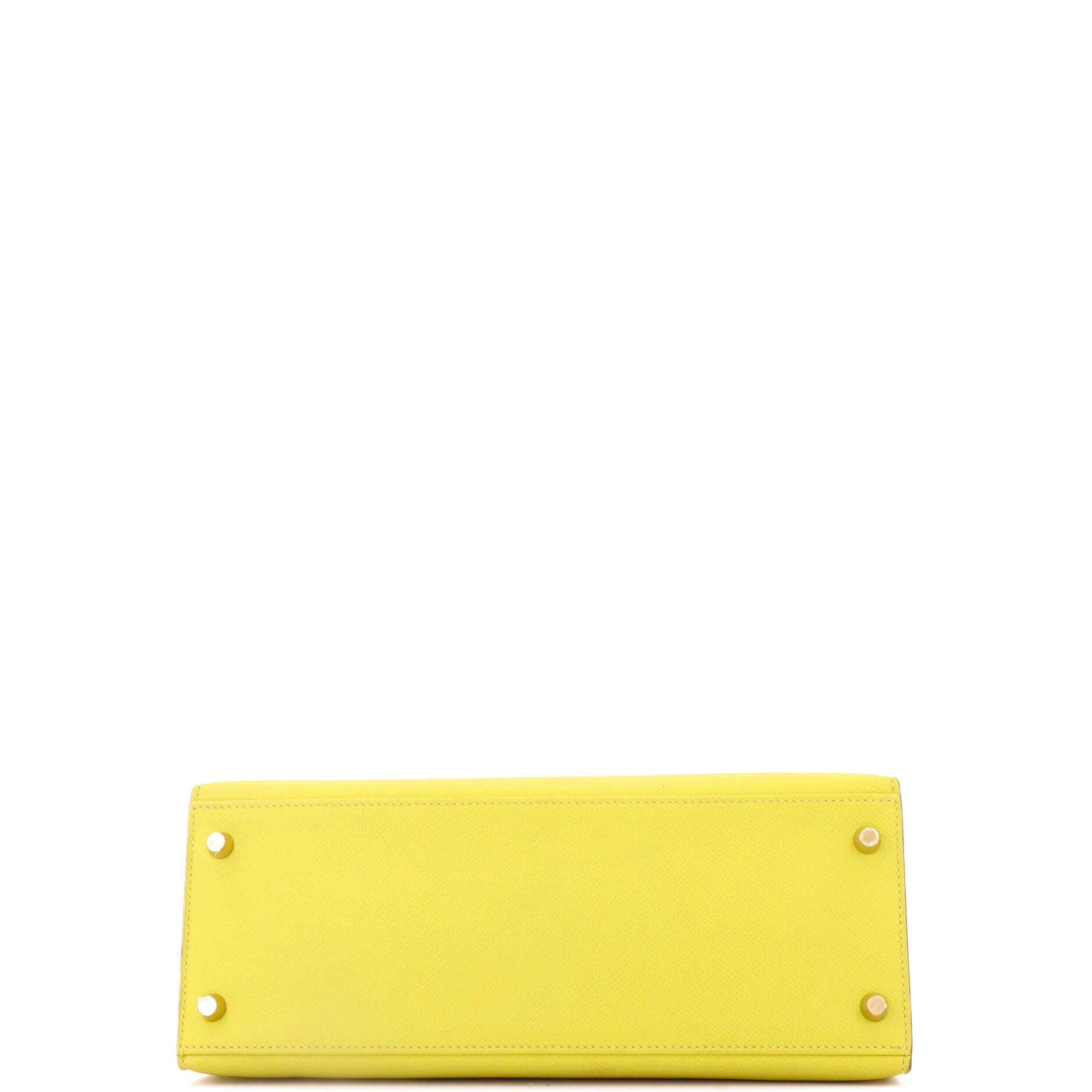 Pre-Owned Hermes Kelly Handbag Yellow Epsom with Gold Hardware 28, Alternate, color, Lime