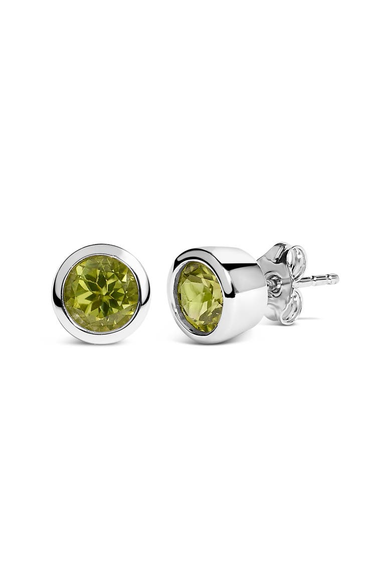.925 Sterling Silver 6MM Bezel Set Created Gemstone Solitaire Stud Earrings, Alternate, color, Green Peridot