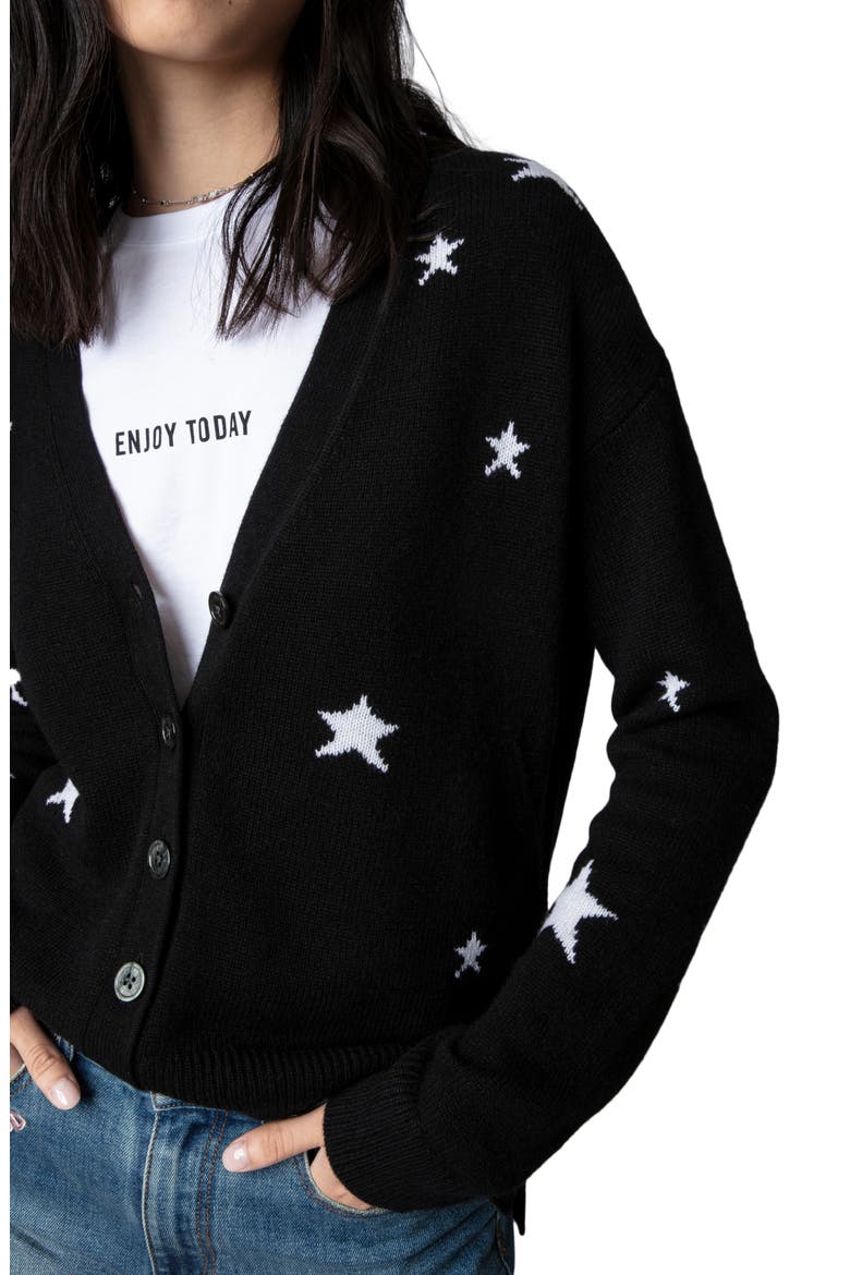 Mirka Star Cashmere Cardigan, Alternate, color, NOIR